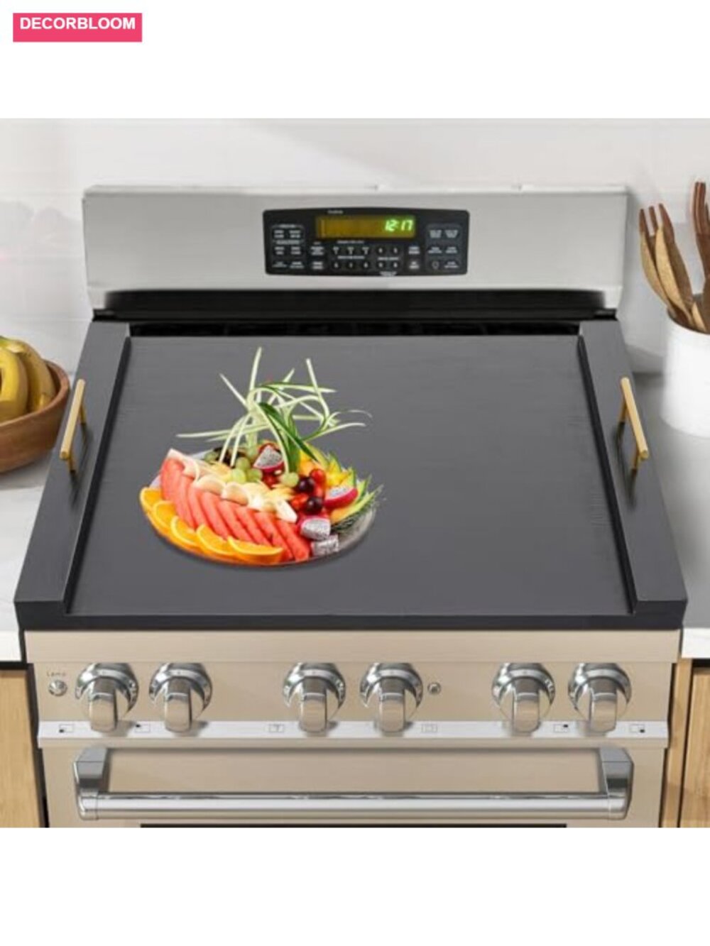 Wood Noodle Board Stove Cover with Handles for Gas Electric Stovetop